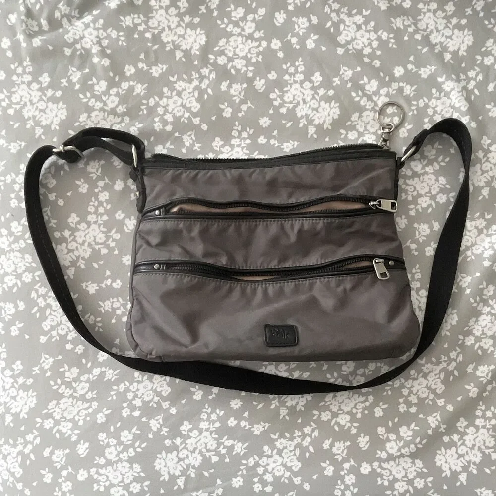 The Sak Esperato Gray & Black Medium Triple Zip Crossbody Shoulder Bag Vegan